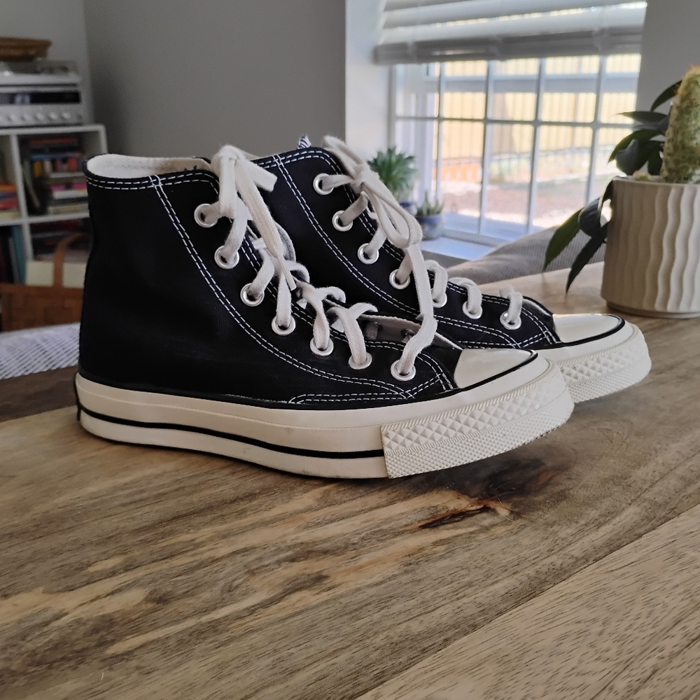 EUC Converse All Stars- Chuck 70 Canvas Hightops- Women's Size 5, Black/Egret - Picture 6 of 7